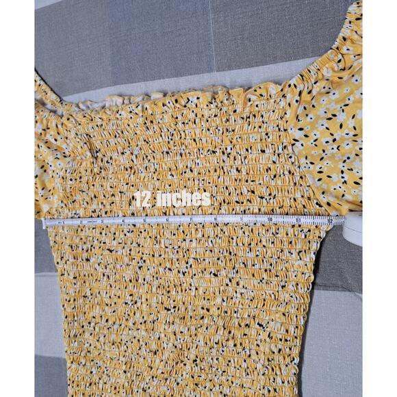 Girls' Summer Cute Crop Tops‎ Sleeve Smocked Floral Blouse Yellow Size S - Picture 4 of 9